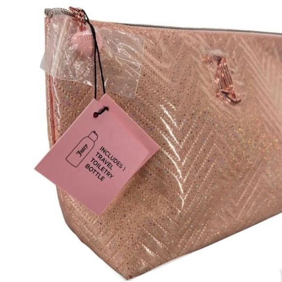 Juicy Couture Pink Glitter Monogram Cosmetic Makeup Bag & Travel Toiletry Bottle - Picture 4 of 16